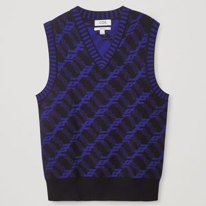 COS REGULAR-FIT JACQUARD VEST Blue Black Size Small